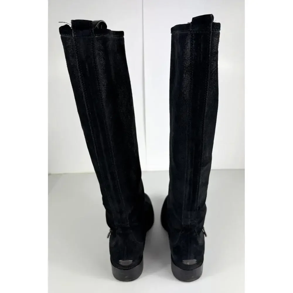 Jimmy Choo Doreen Rugged Suede Knee High Zipper Detail Boots Black 39.5/9.5